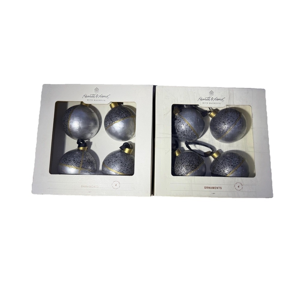 Hearth And Hand With Magnolia Black And Silver Metal Christmas Ornaments Set 2